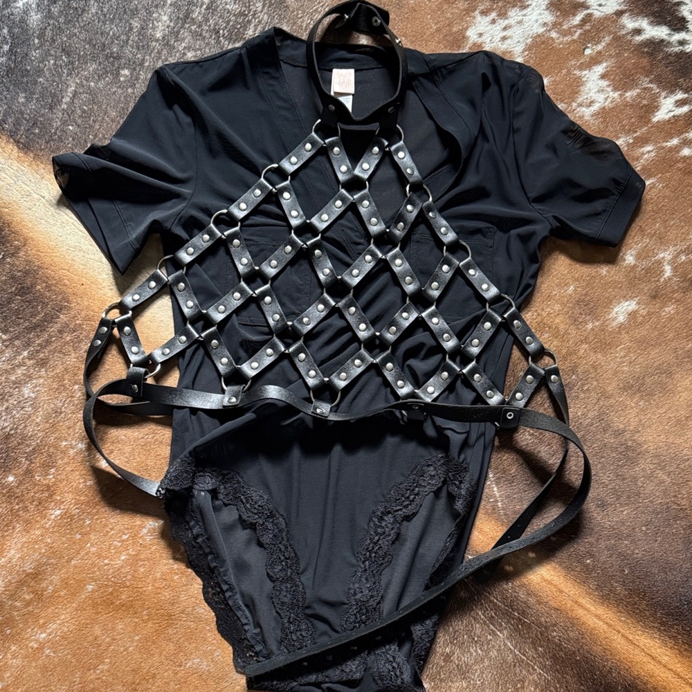 Black Women's Top with Harness Detail